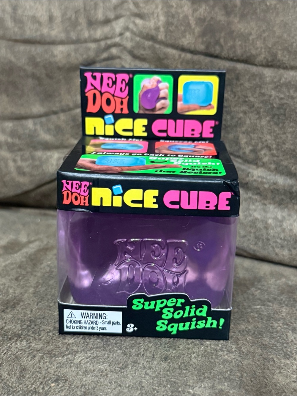 NeeDoh PURPLE Nice Cube Super Solid Squish Squeezable Stress Reliever Squishy